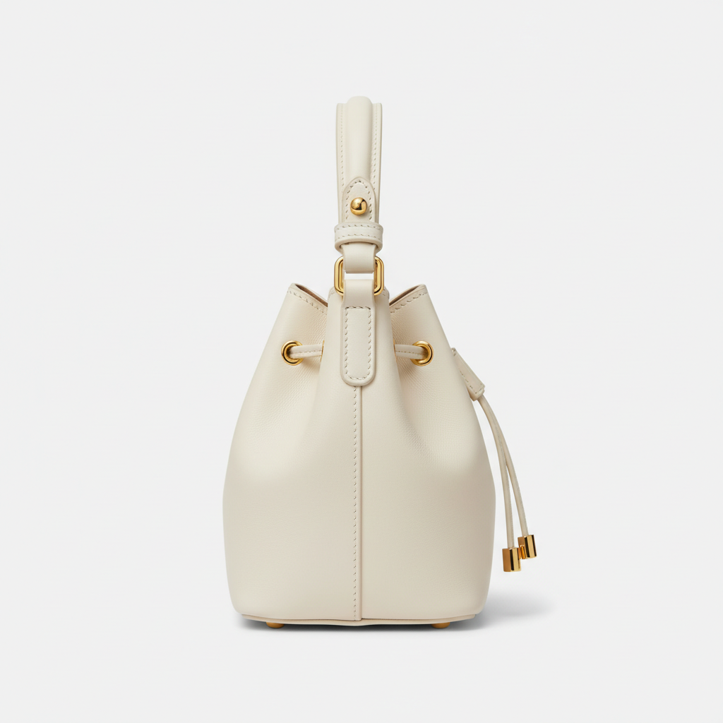 Petite Drawstring Mini Bag in Ivory - Side Profile View