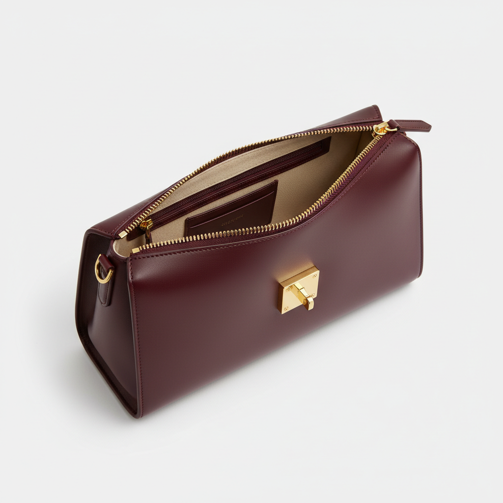 Le Gina East-West Bag — Burgundy Open Interior View