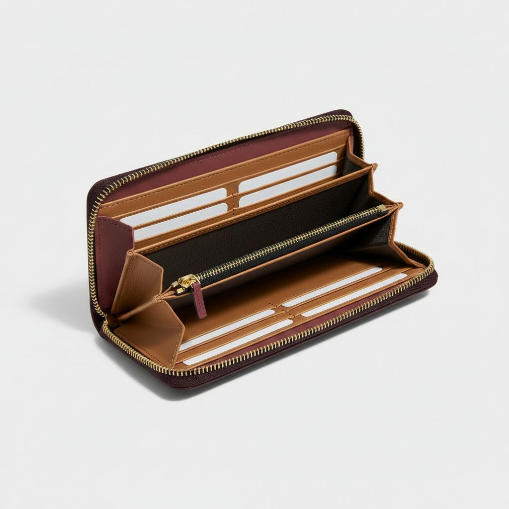Amelia Zip Wallet Burgundy — Open Interior View