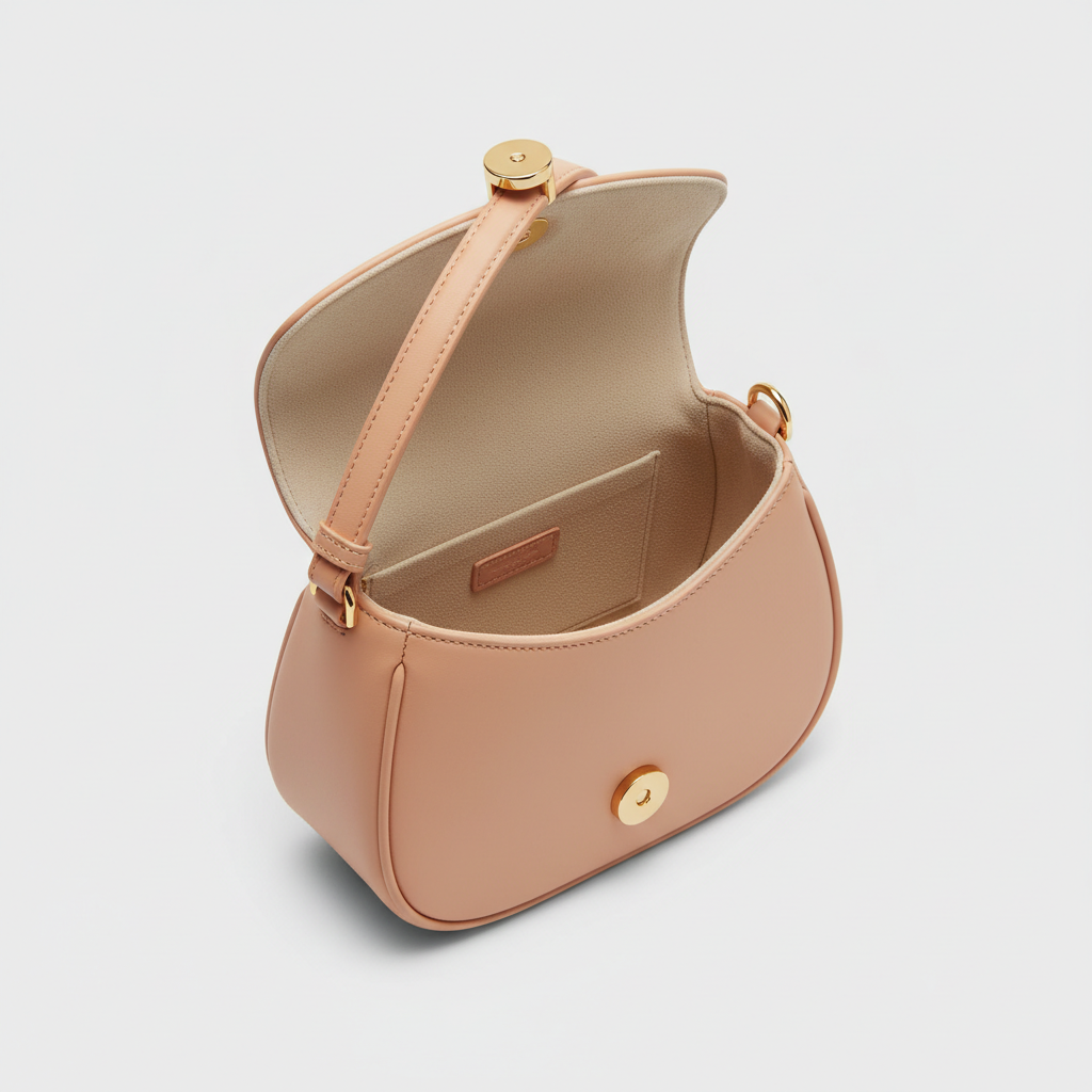Aurora Mini Shoulder Bag in Soft Peach – Open Interior View