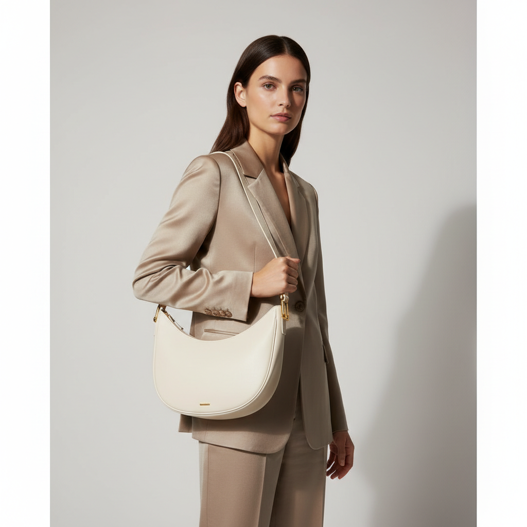Le Gina Saddle Hobo — Ivory Female Model
