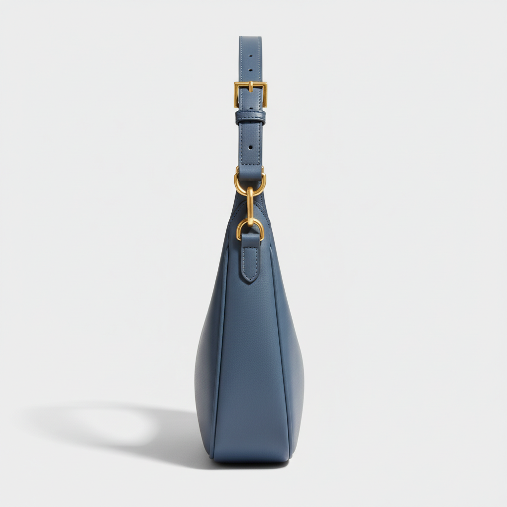 Le Gina Crescent Shoulder Bag — Blue Denim Side Profile View