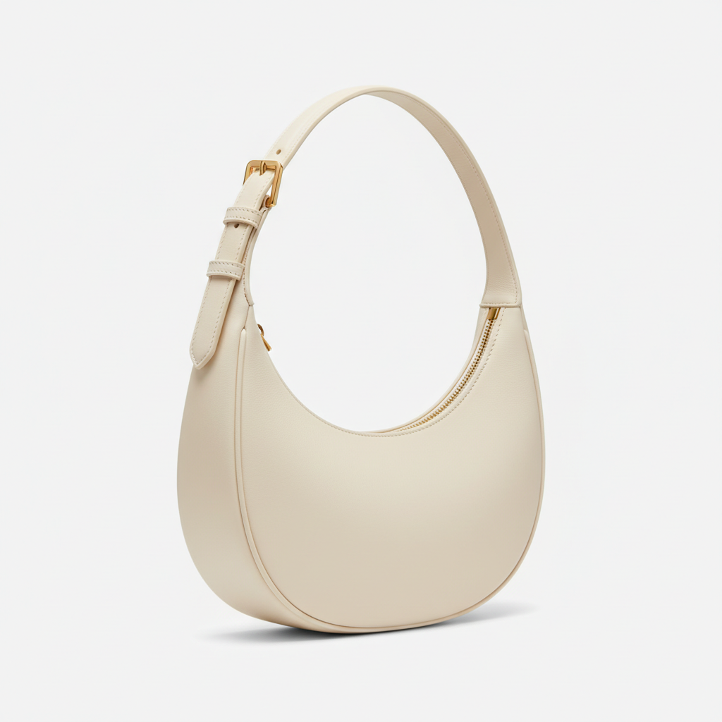 Le Gina Crescent Shoulder Bag — Ivory Front Angle View