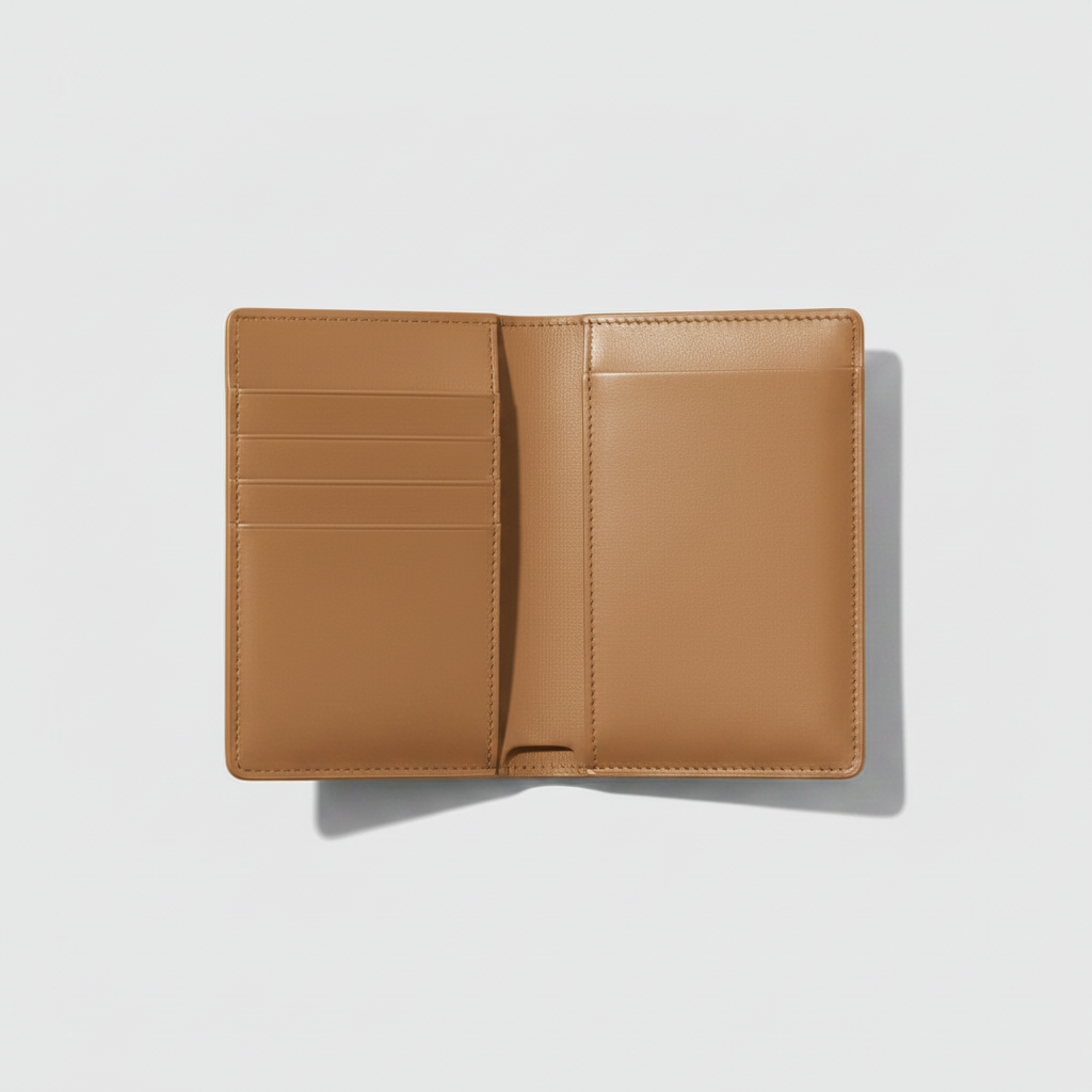 Celeste Passport Holder Camel — Open Interior View