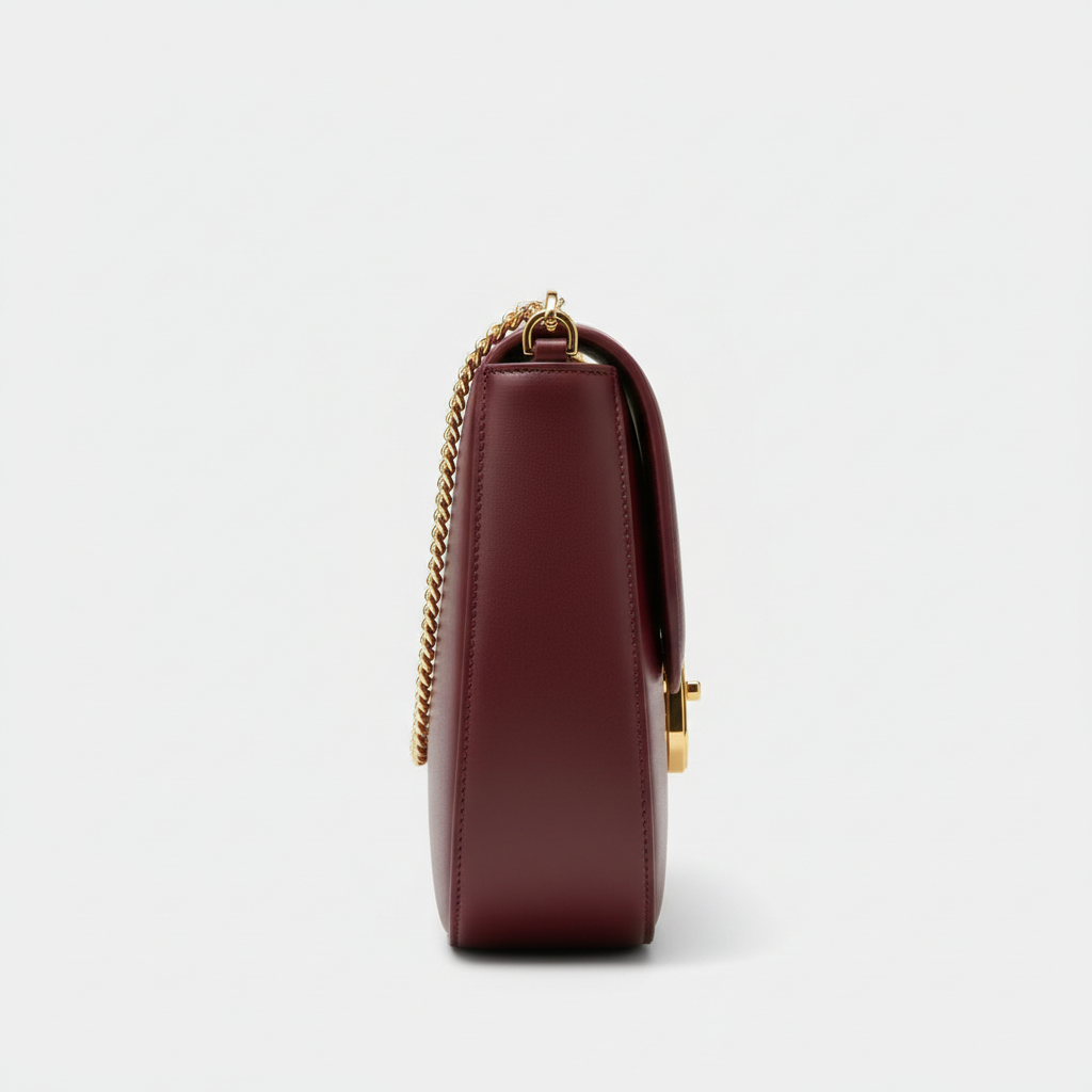 Le Gina Half Moon Bag — Burgundy Side Profile View