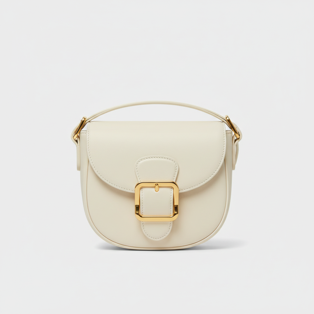 Stella Saddle Shoulder Bag in Ivory White – Hero Front View