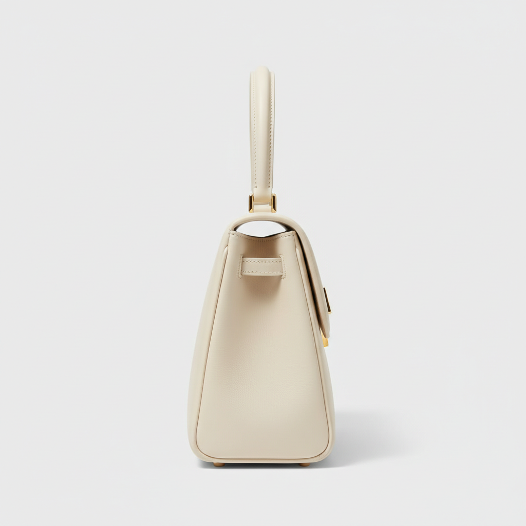 Noir Top Handle Satchel in Ivory leather, side profile view