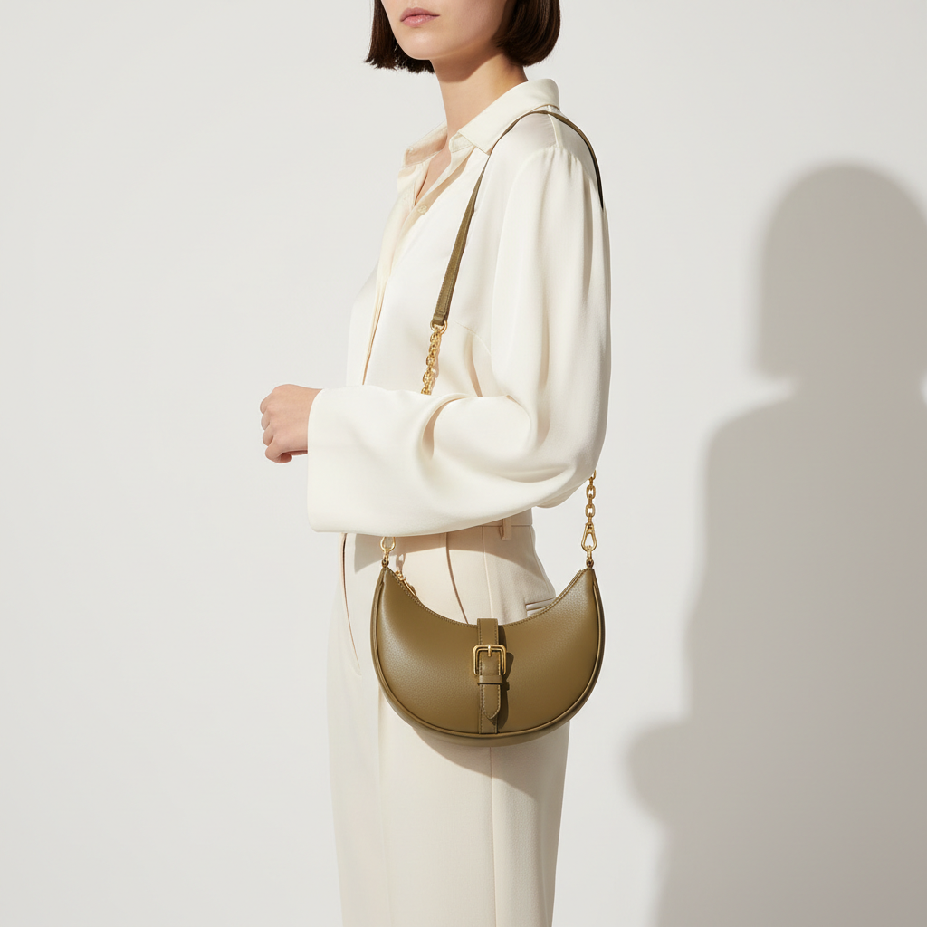 Le Gina Mini Crescent — Almond Green Female Model