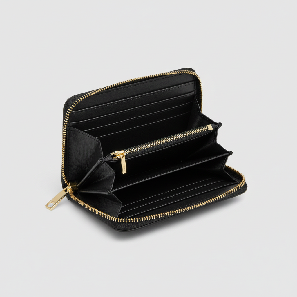 Luna Coin & Card Wallet Black — Open Interior View
