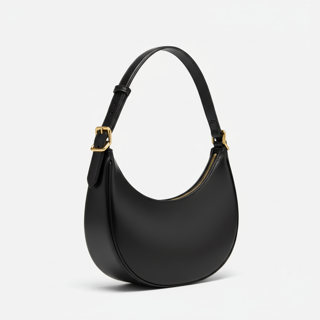 Luna Crescent Shoulder Bag Black – Front Angle View