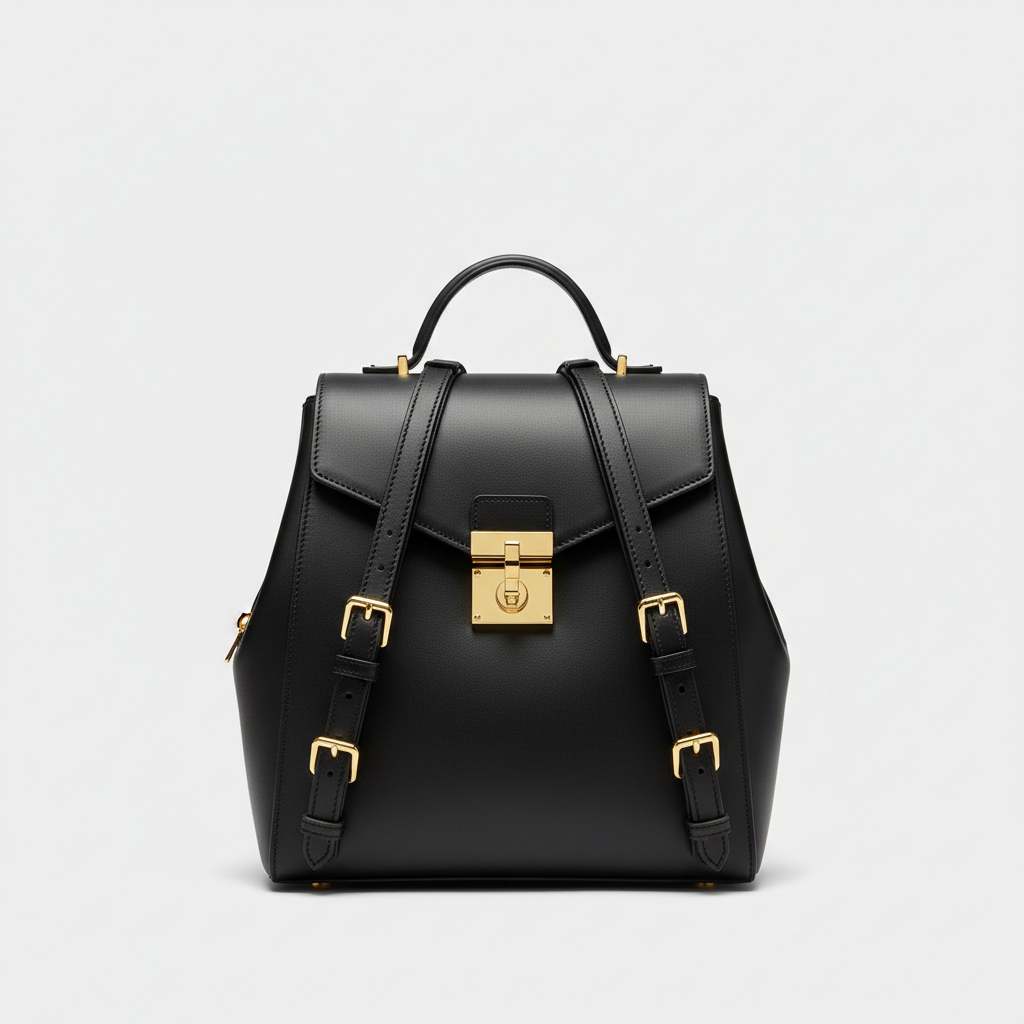 Noir Signature Backpack in Black leather, hero front view