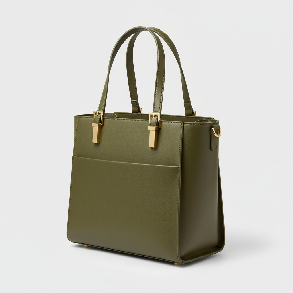 Amelia Office Tote - Olive Green - Front Angle View