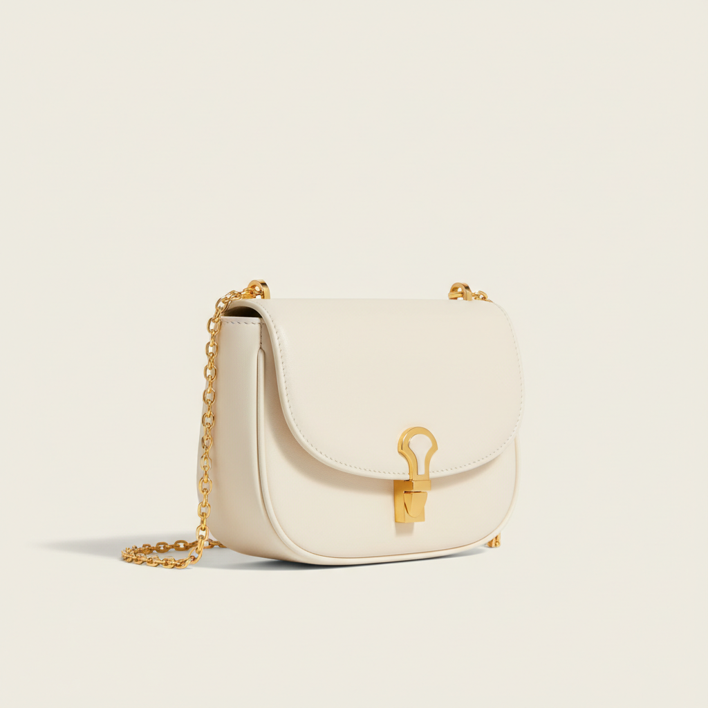 Aurora Mini Shoulder Bag in Cream White – Front Angle View