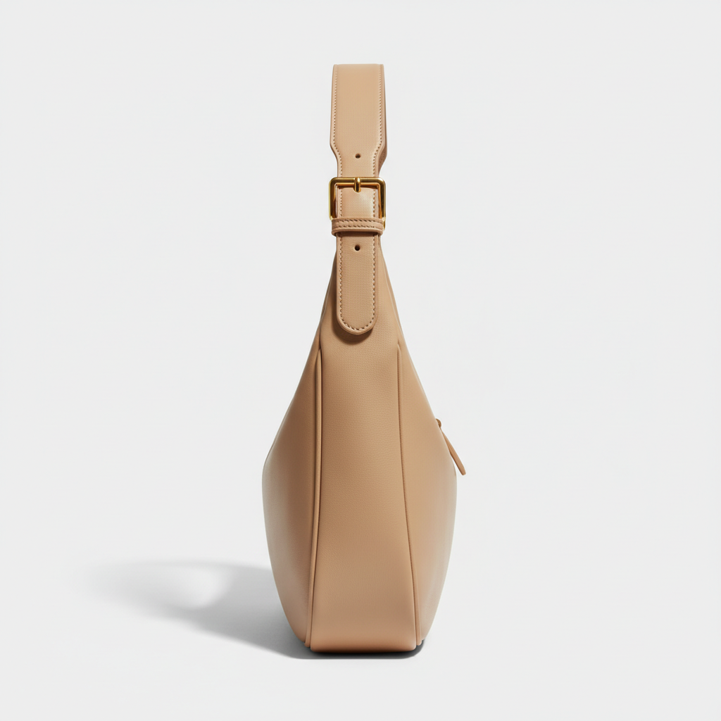 Aria Hobo Shoulder Bag in Sand Beige – Side Profile View