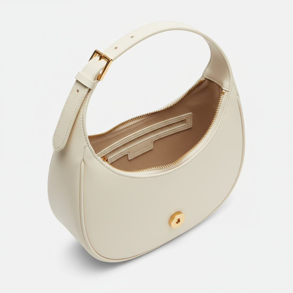 Luna Crescent Shoulder Bag Ivory – Open Interior View