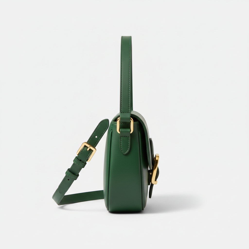 Stella Saddle Shoulder Bag in Forest Green – Side Profile View