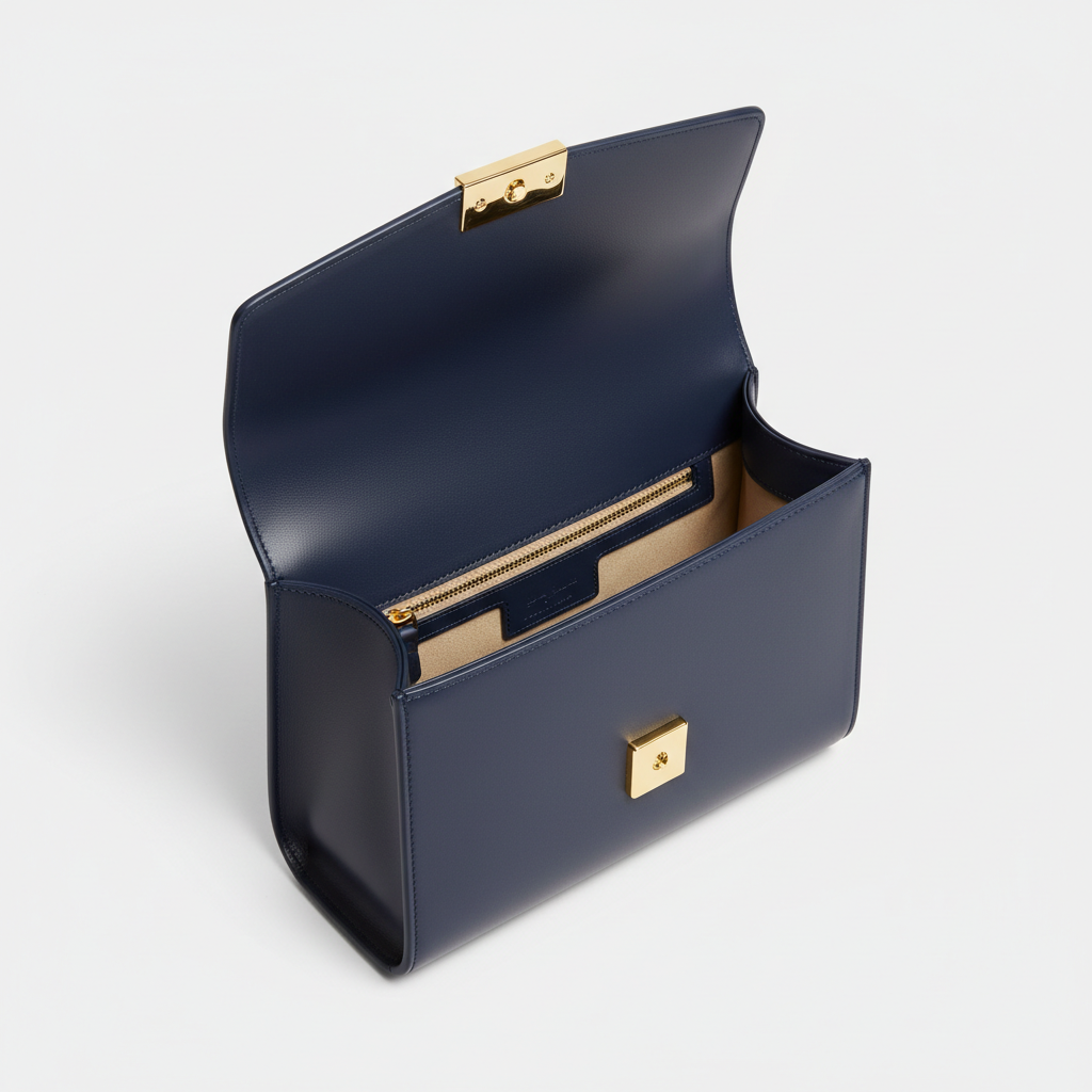 Elara Flap Shoulder Bag in Navy Blue - Open Interior View