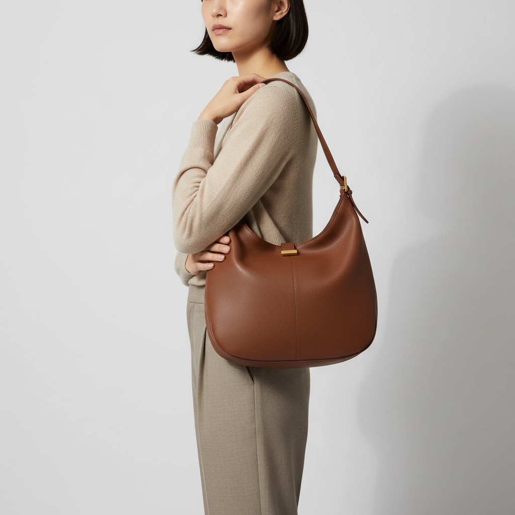 Aria Hobo Shoulder Bag in Chocolate Brown – Female Model