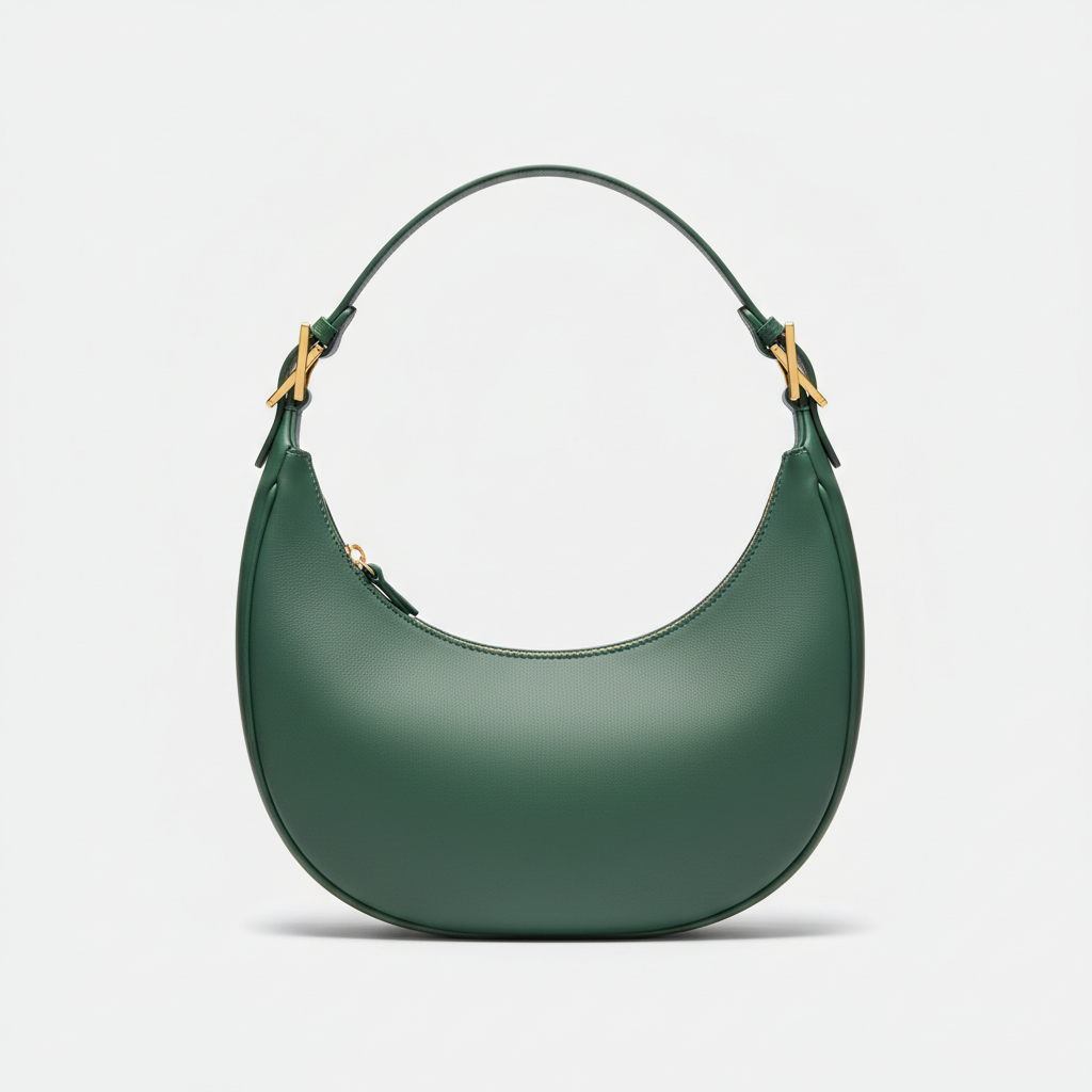 Le Gina Crescent Shoulder Bag — Petrol Green Hero Front View