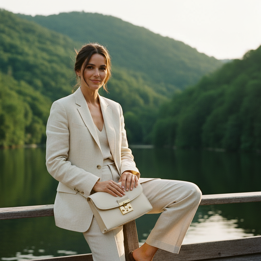 Ivory Clutch with Brunette Model