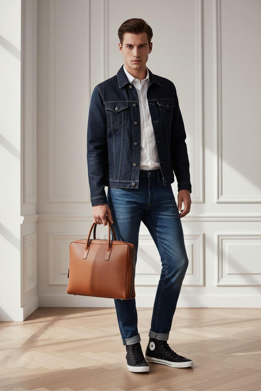 Luxury Editorial Portrait — Brown Leather Briefcase