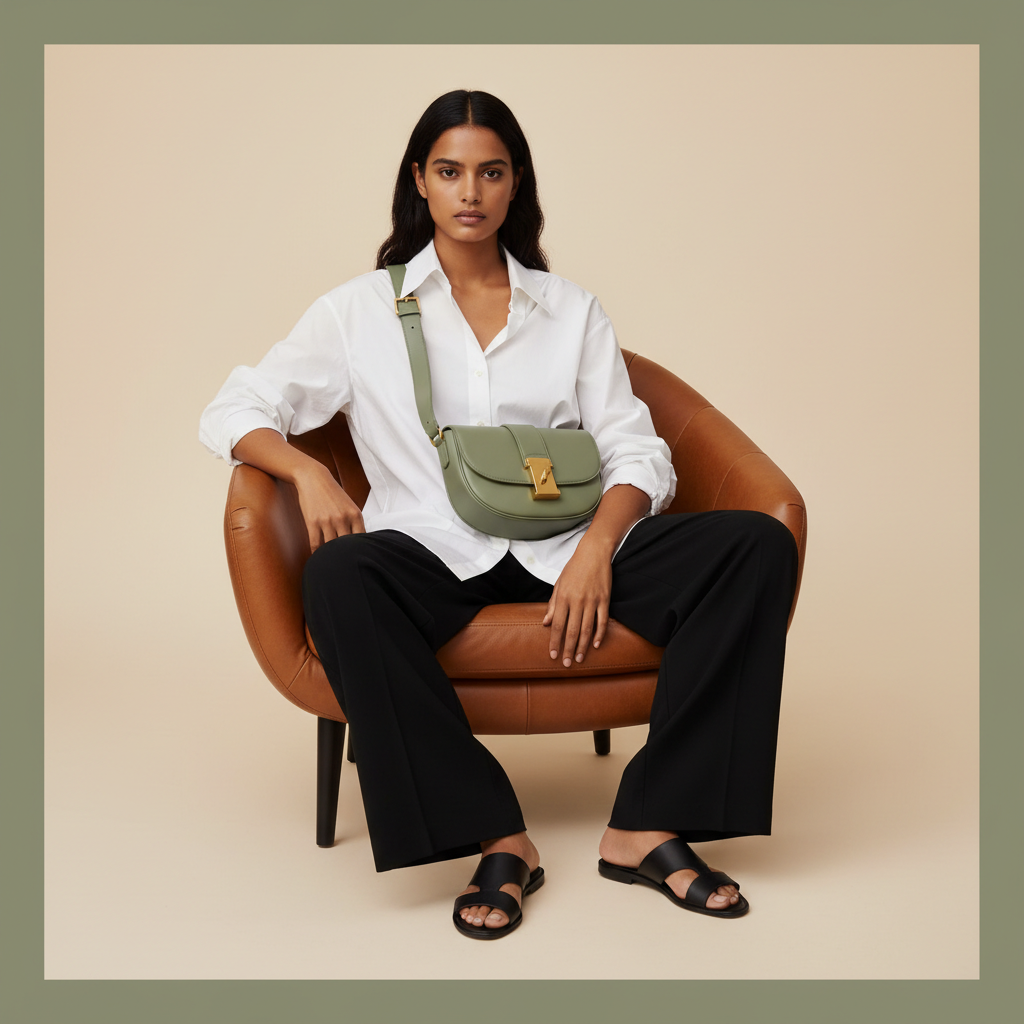 Luxury Fashion Editorial – Sage Green Shoulder Bag