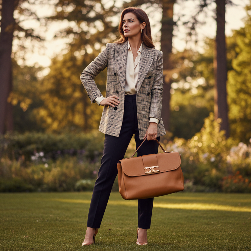 Tan Leather Portfolio Bag With Model