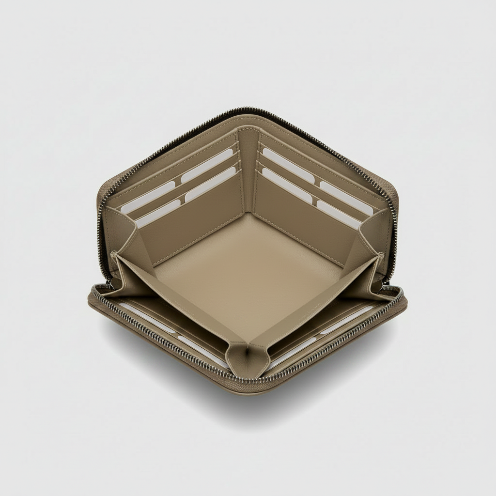 Taupe Continental Wallet — Open Interior View