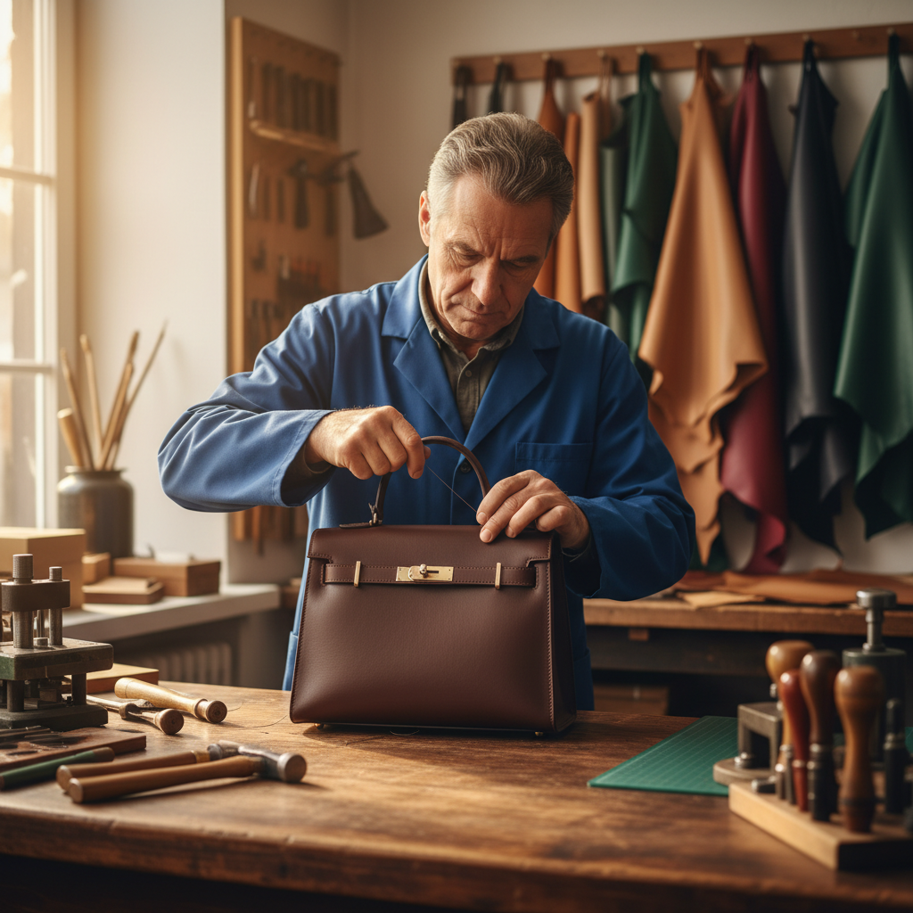 Artisan Working on Leather Bag