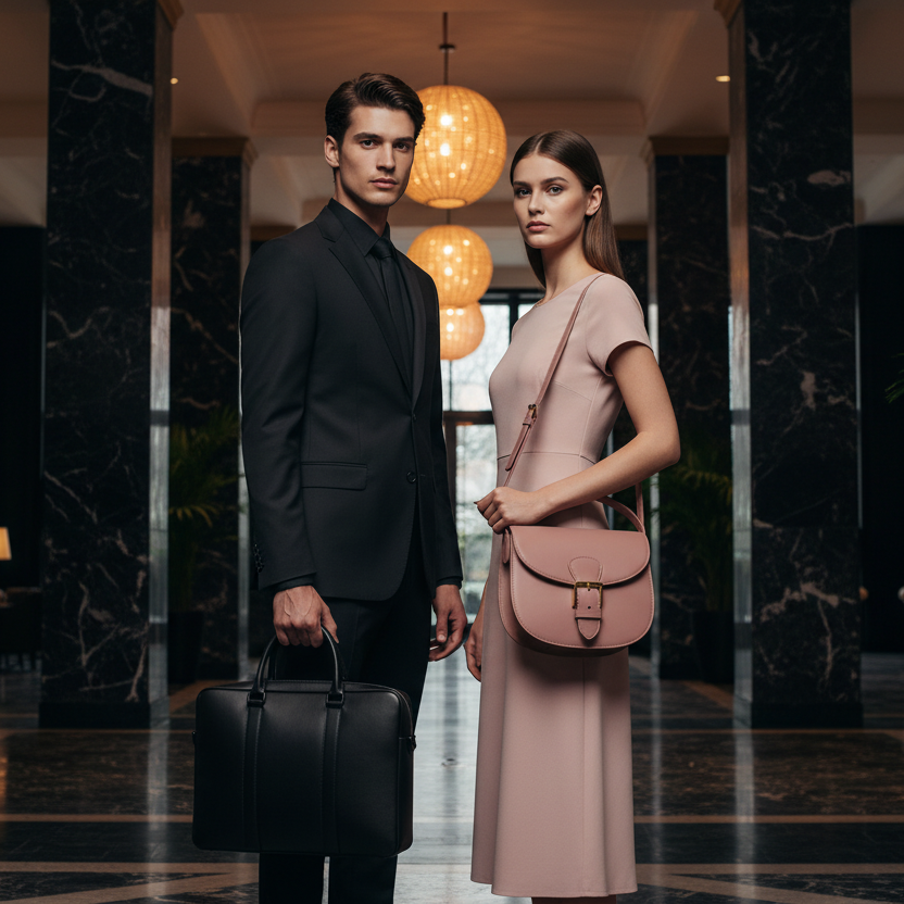 Black Briefcase & Pink Saddle Bag — Male & Female