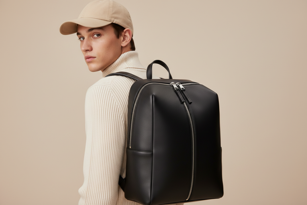 Black Leather Backpack Campaign
