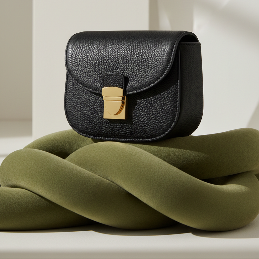 Black Pebbled Leather Crossbody Bag