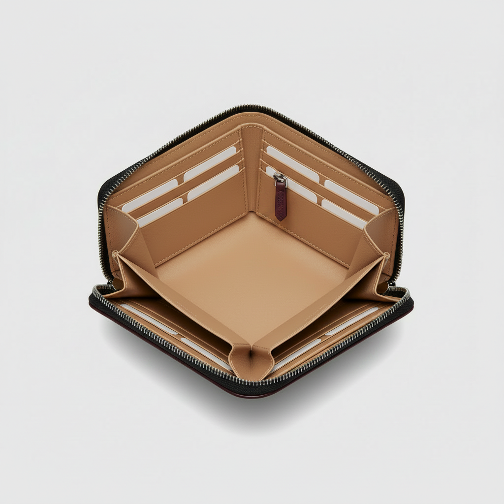 Burgundy Continental Wallet — Open Interior View