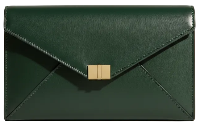 Dark Forest Green Leather Clutch