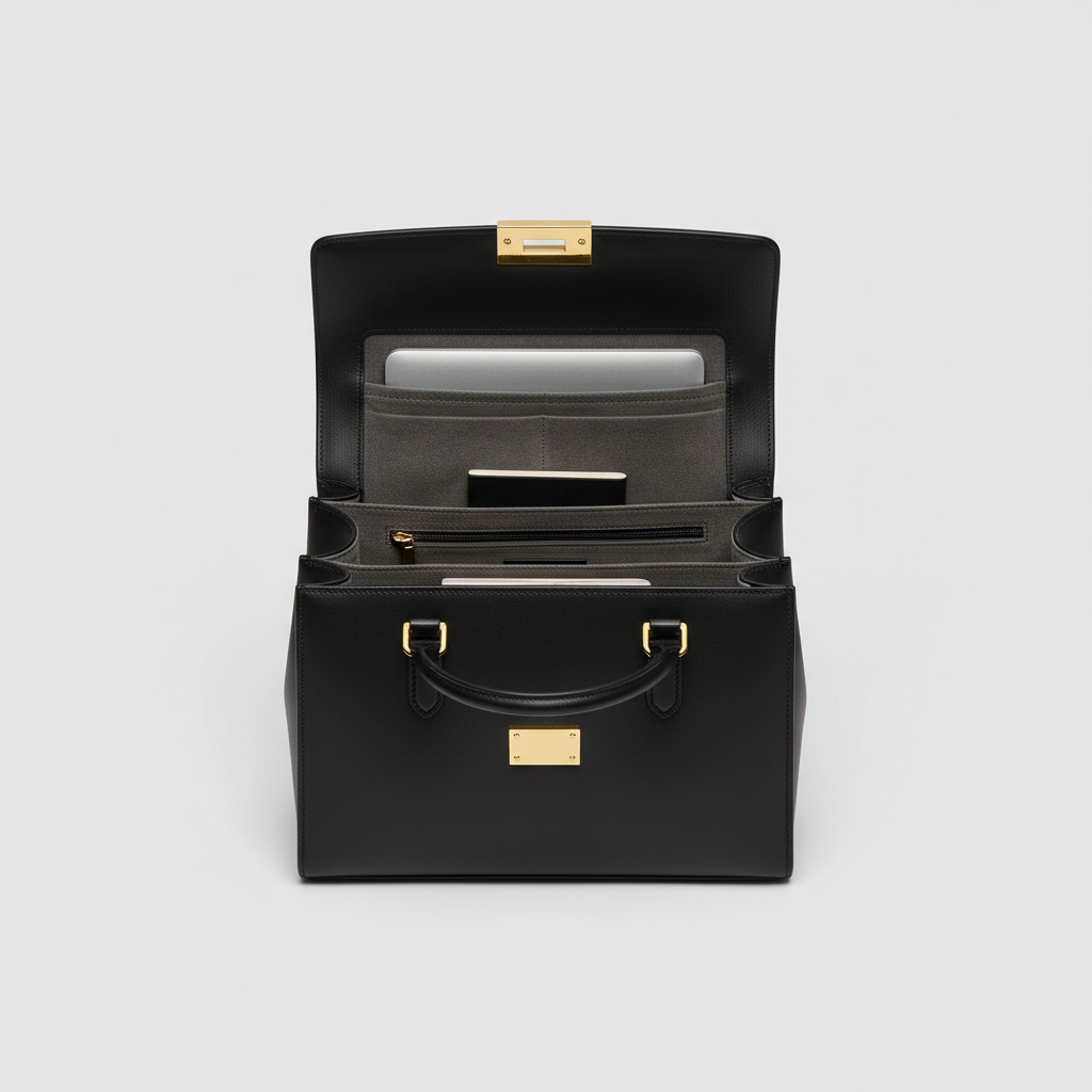 Emma Daily Work Bag - Black - Open Interior View