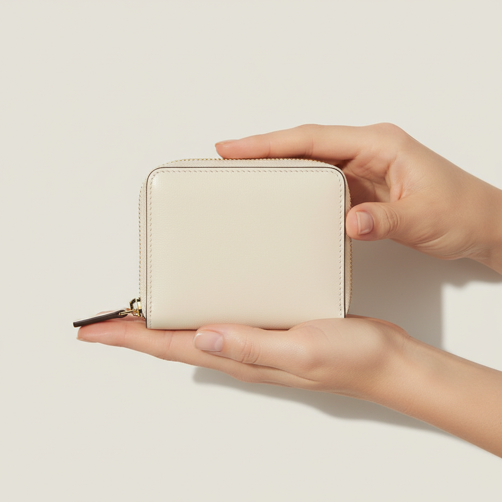 Luna Coin & Card Wallet Ivory — Model Shot