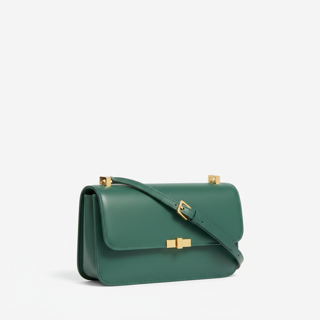 Le Gina East-West Bag — Petrol Green Front Angle View