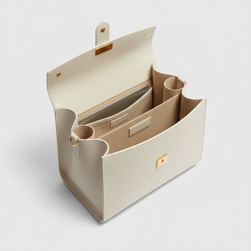Victoria Executive Tote – Ivory – Open Interior View
