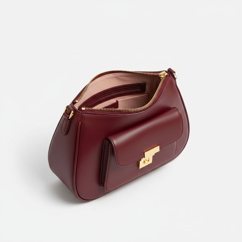 Le Gina Half Moon Bag — Burgundy Open Interior View