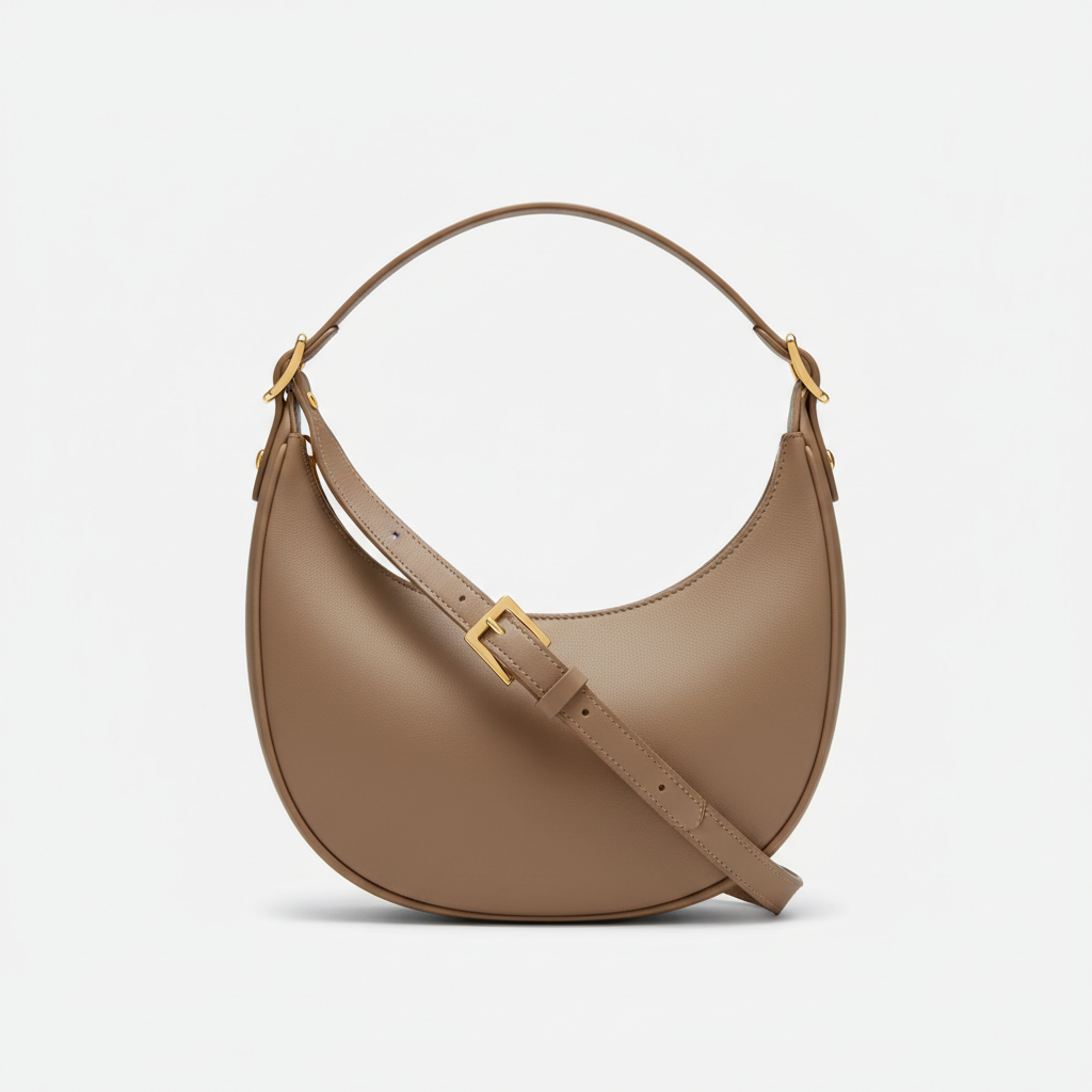 Luna Crescent Shoulder Bag Taupe – Hero Front View