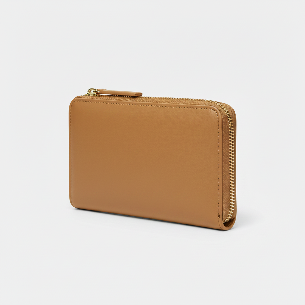 Amelia Zip Wallet Camel — Front Angle View