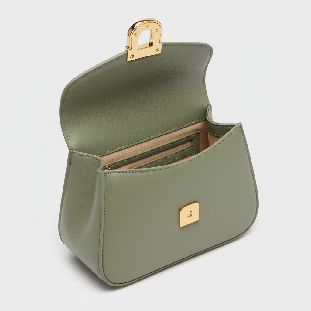 Le Nova Mini Satchel – Sage Green – Open Interior View