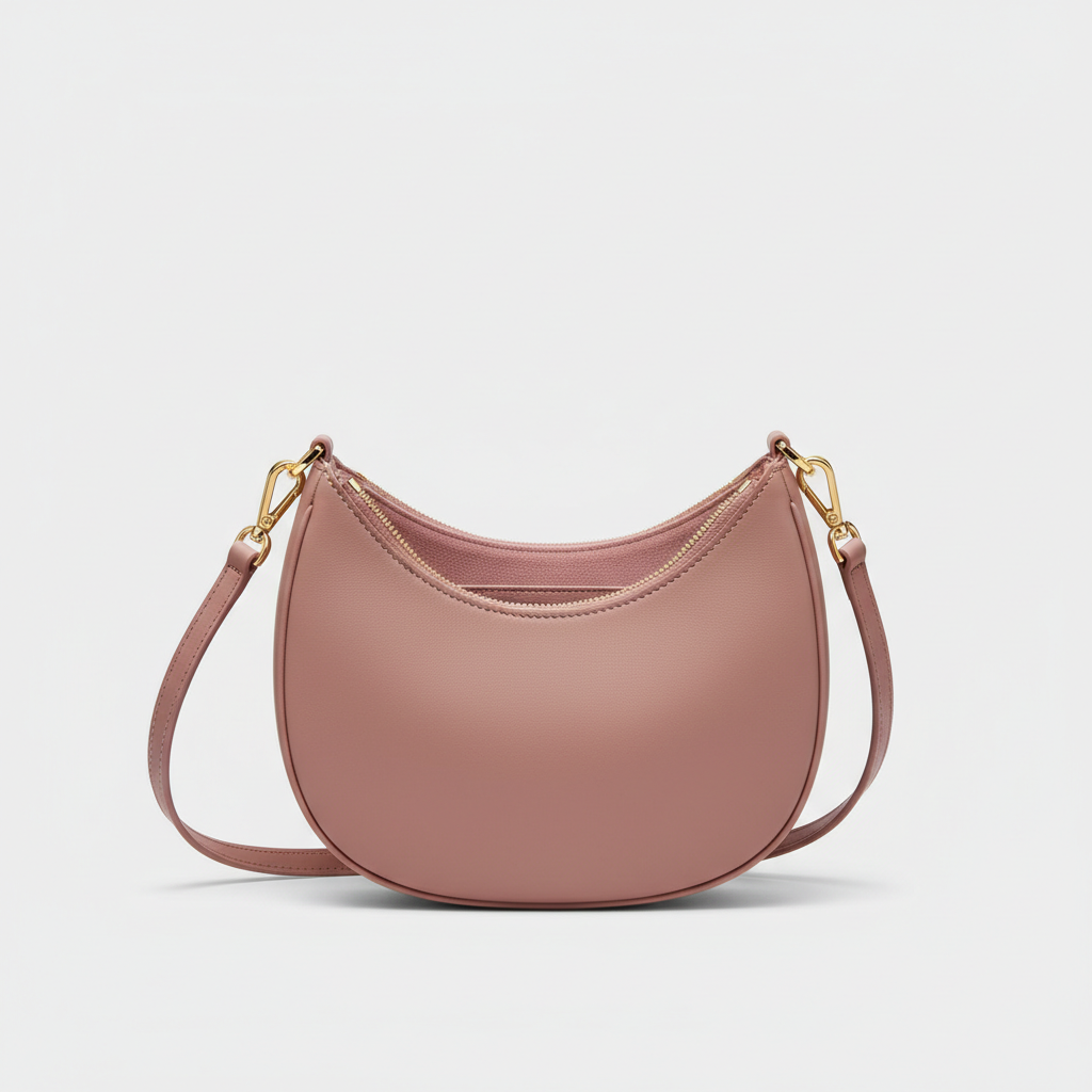 Aria Crescent Mini Bag in Dusty Rose - Open Interior View