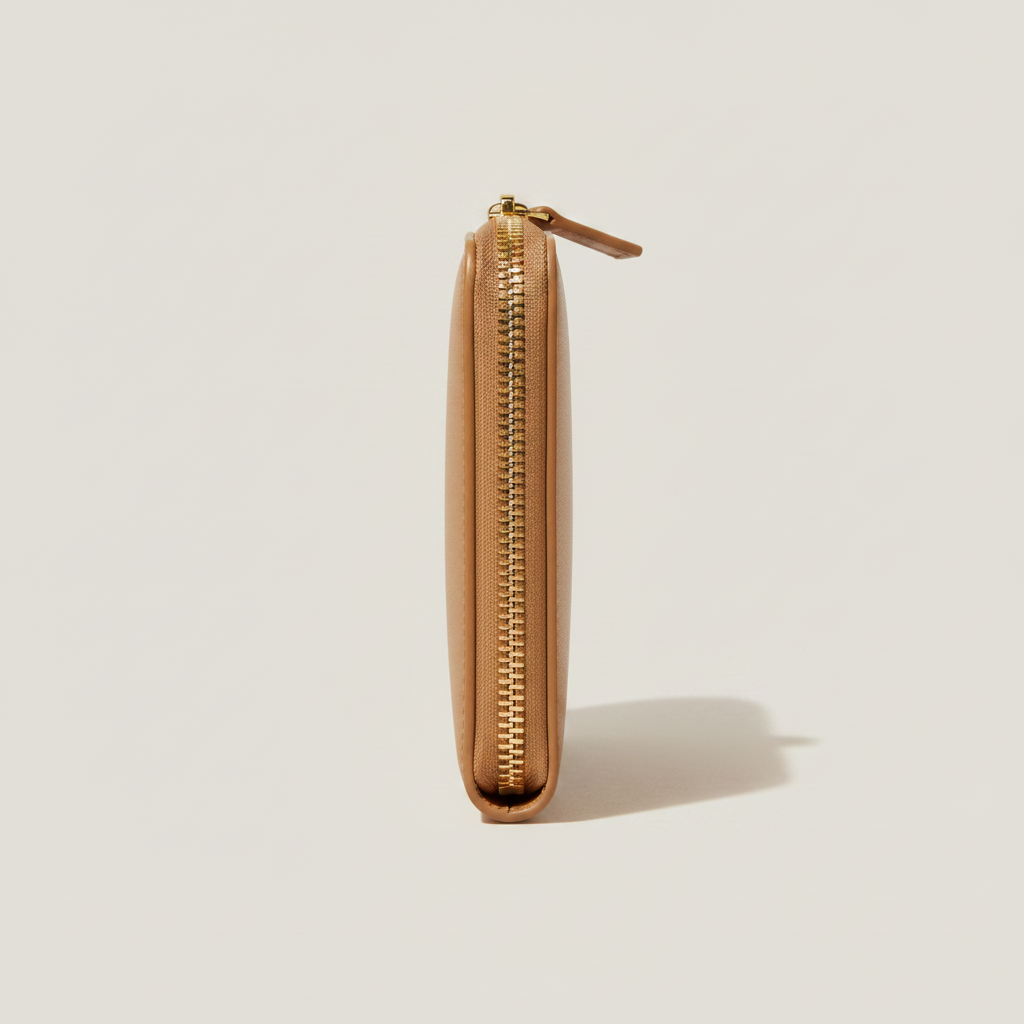 Amelia Zip Wallet Camel — Side Profile View