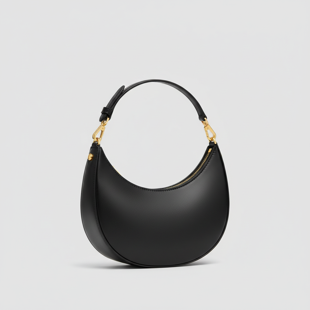 Aria Crescent Mini Bag in Black - Front Angle View