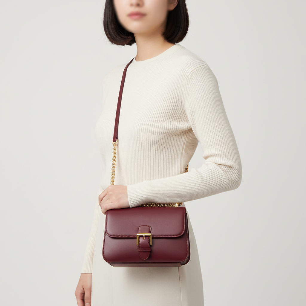 Le Nova Compact Crossbody – Burgundy – Model Shot