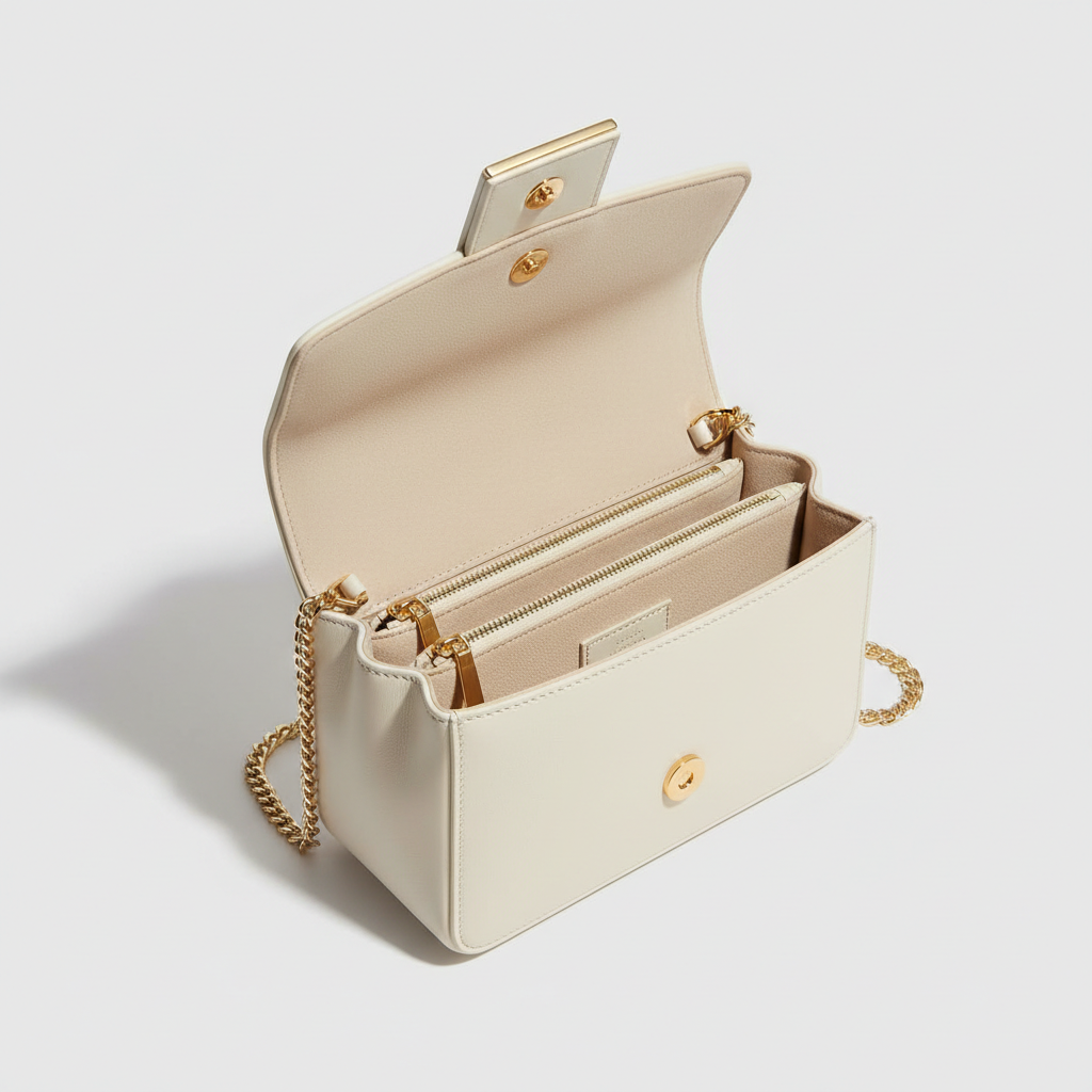 Le Nova Compact Crossbody – Ivory – Open Interior View