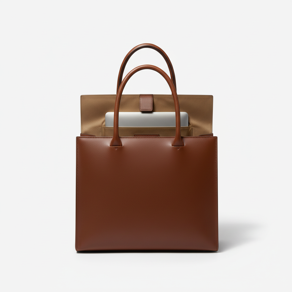 Noir Executive Tote in Chocolate Brown leather, open interior view