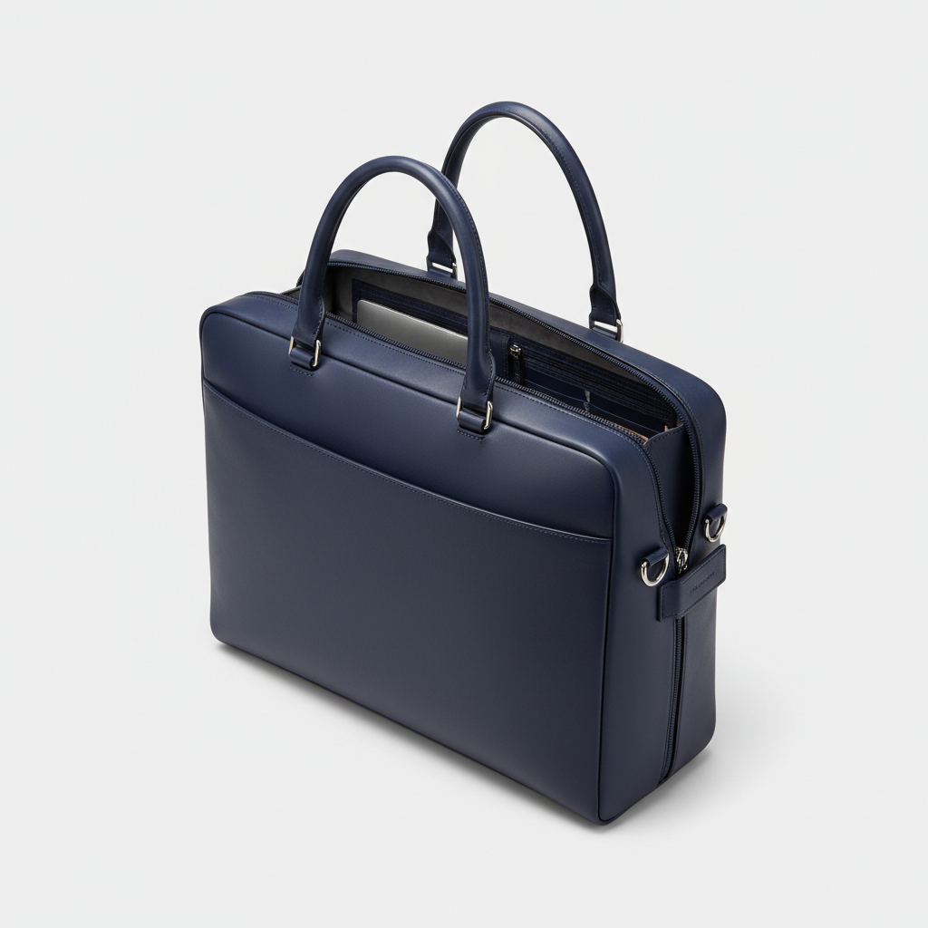 Atlas Executive Briefcase in Navy Blue — Open Interior View