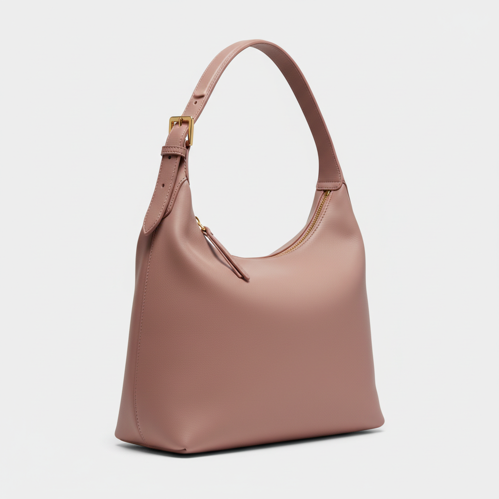 Aria Hobo Shoulder Bag in Dusty Rose – Front Angle View